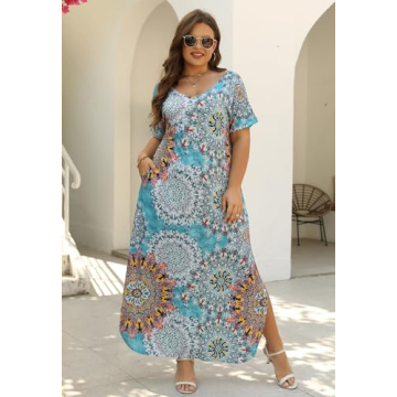 Nemidor Women's Casual Loose Pocket Long Dress Plus Size