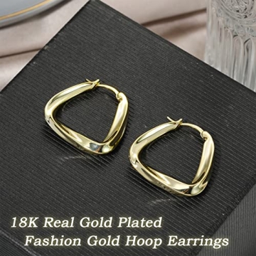Thick Gold Hoop Earrings for Women in 18K Gold Plated Style