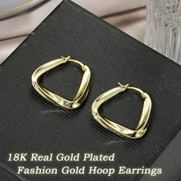 Thick Gold Hoop Earrings for Women in 18K Gold Plated Style