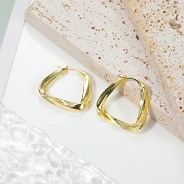 Thick Gold Hoop Earrings for Women in 18K Gold Plated Style