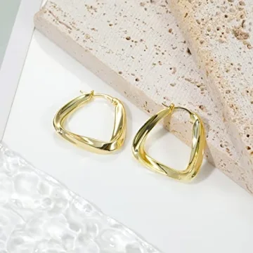 Thick Gold Hoop Earrings for Women in 18K Gold Plated Style