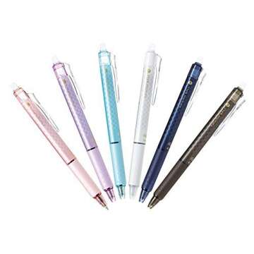 Pilot Frixion Knock Ball Retractable Erasable Gel Ink Pen, Design Series Chequered Pattern, Black Ink,0.5mm, 6 Designs Set