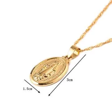 24K Gold Plated Catholic Christian Jewelry Virgin Mary Pendant Necklace