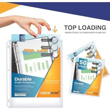 Performore 50 Durable Sheet Protectors for 3 Ring Binders