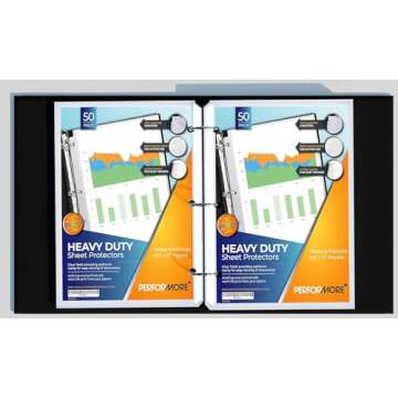 Performore 50 Sheet Protectors, Durable Clear Page 8.5 X 11 Inch for 3 Ring Binder, Plastic Sheet Sleeves, Durable Top Loading Paper Protector with Reinforced Holes, Archival Safe