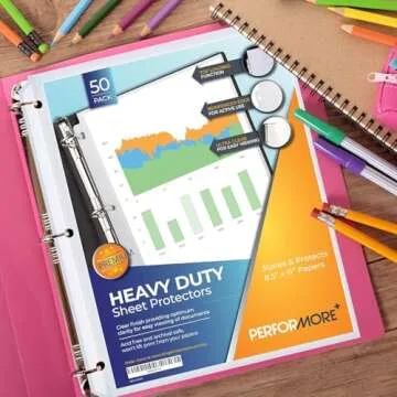 Performore 50 Durable Sheet Protectors for 3 Ring Binders