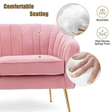 Altrobene Velvet Sofa Couch for Two People, Modern Loveseat for Living Room Bedroom Small Spaces, Blush Pink