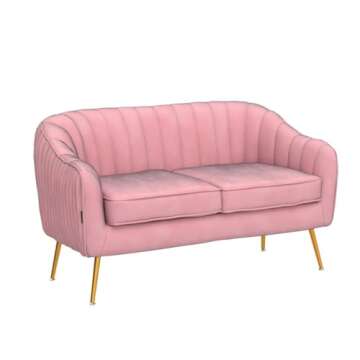 Altrobene Velvet Sofa Couch for Two People, Modern Loveseat for Living Room Bedroom Small Spaces, Blush Pink