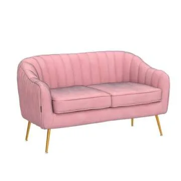 Altrobene Velvet Sofa Couch for Two People, Modern Loveseat for Living Room Bedroom Small Spaces, Blush Pink