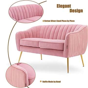 Altrobene Velvet Sofa Couch for Two People, Modern Loveseat for Living Room Bedroom Small Spaces, Blush Pink