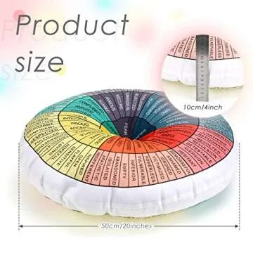 Wheel of Emotions Feelings Pillow Round Throw Circle Seating Floor Cushion Comfortable Round Pillow Floor Cushions Mat for Therapist Counseling Office Home Sofa Decor (Dark Colors,20 x 20 Inch)