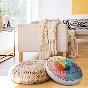 Wheel of Emotions Feelings Pillow Round Throw Circle Seating Floor Cushion Comfortable Round Pillow Floor Cushions Mat for Therapist Counseling Office Home Sofa Decor (Dark Colors,20 x 20 Inch)