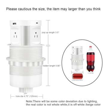 Automatic Pop up Outlet, Wireless Charger Power Strip Surge Protector Recessed Outlet, 4 AC Plug + Type-A and Type-C USB Port Outlets for Countertop Kitchen Island Conference Workbench, ETL Listed