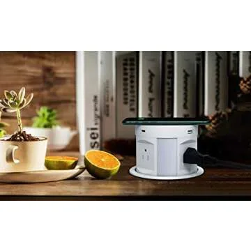 Automatic Pop up Outlet, Wireless Charger Power Strip Surge Protector Recessed Outlet, 4 AC Plug + Type-A and Type-C USB Port Outlets for Countertop Kitchen Island Conference Workbench, ETL Listed