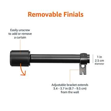 Amazon Basics Adjustable 1 Inch Curtain Rods for Windows, Cap Finials, 72" to 144", Black