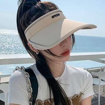 Sun Visor Hat for Women with Retractable Brim UV Protection Wide Brim Golf Visor Cap Tennis Running ...