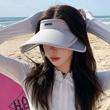 Sun Visor Hat for Women with Retractable Brim UV Protection Wide Brim Golf Visor Cap Tennis Running Sunshade Hat Beige