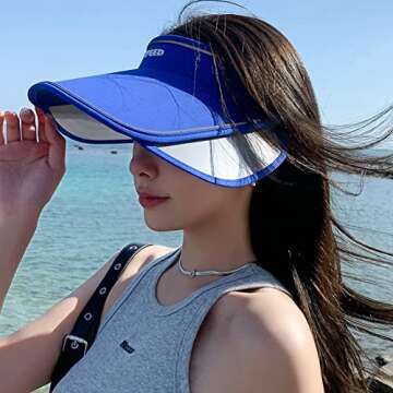 Sun Visor Hat for Women with Retractable Brim UV Protection Wide Brim Golf Visor Cap Tennis Running Sunshade Hat Beige