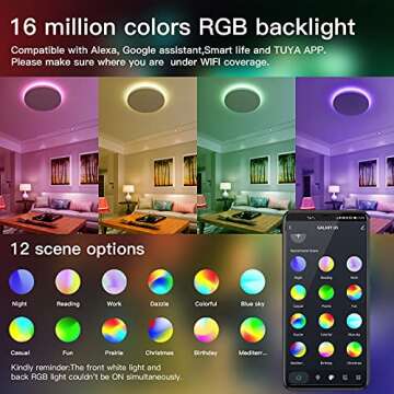 TALOYA Smart Ceiling Light, Black Led Flush Mount Ceiling Light Alexa Google Home Round Light, 15.8 Inch Light Fixtures Ceiling Mount 28W White Front/RGB Back Round Light for Bedroom