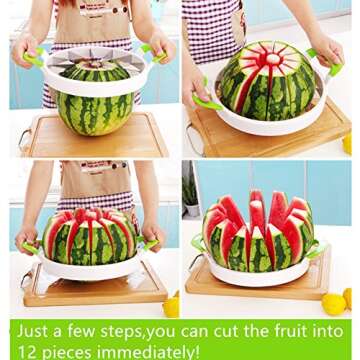 Extra Large Watermelon Slicer Cutter Comfort Silicone Handle,Home Stainless Steel Round Fruit Vegetable Slicer Cutter Peeler Corer Server for Cantaloup Melon,Pineapple,Honeydew,Get 12,As Seen On TV