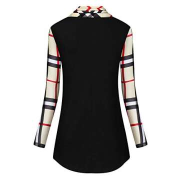 Ckuvysq Plaid Tunic Shirts for Women, Ladies Casual Slim Fit Crew Neck Blouse Raglan Long Sleeves Baseball Tee Buffalo Check Patchwork Tunic Tops Black XX-Large