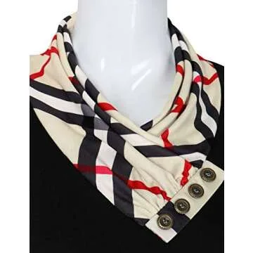 Ckuvysq Plaid Tunic Shirts for Women, Ladies Casual Slim Fit Crew Neck Blouse Raglan Long Sleeves Baseball Tee Buffalo Check Patchwork Tunic Tops Black XX-Large