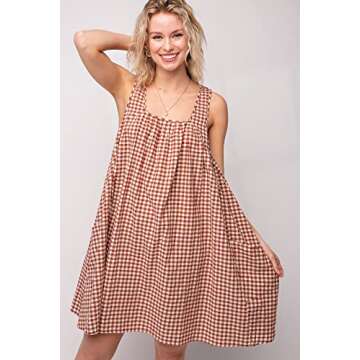Easel Women's Gingham Oversized Dress with Pockets