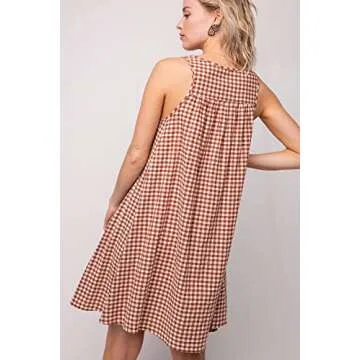 Easel Women's Gingham Oversized Dress with Pockets