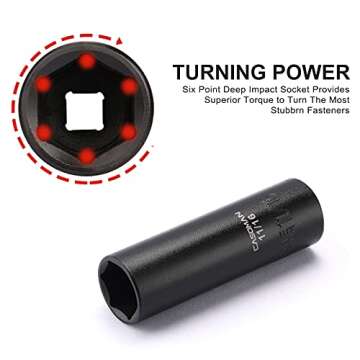 CASOMAN 11 Pieces 1/2-Inch Drive Deep Impact Socket Set, SAE, 6-Point, 3/8-Inch to 1-Inch