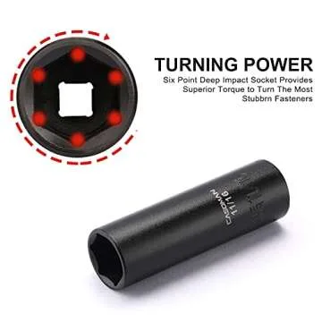 CASOMAN 11 Pieces 1/2-Inch Drive Deep Impact Socket Set, SAE, 6-Point, 3/8-Inch to 1-Inch