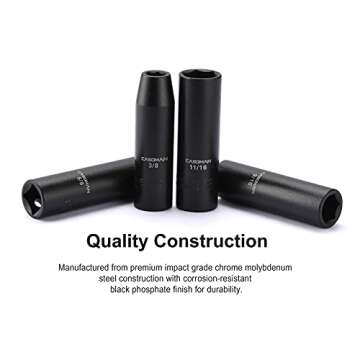 CASOMAN 11 Pieces 1/2-Inch Drive Deep Impact Socket Set, SAE, 6-Point, 3/8-Inch to 1-Inch