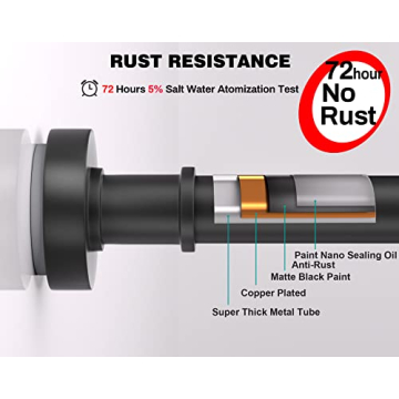 Durable Adjustable Black Shower Curtain Rod - No Rust & Easy Install