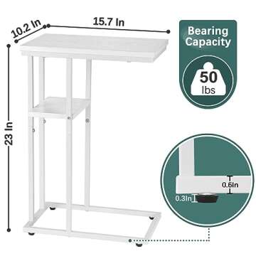 Yoobure C Shaped End Table, Side Table for Couch and Bed, Small Side Table for Small Spaces, Living Room, Bedroom, Rustic Snack Table