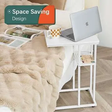 Yoobure C Shaped End Table, Side Table for Couch and Bed, Small Side Table for Small Spaces, Living Room, Bedroom, Rustic Snack Table