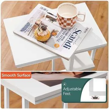 Yoobure C Shaped End Table, Side Table for Couch and Bed, Small Side Table for Small Spaces, Living Room, Bedroom, Rustic Snack Table