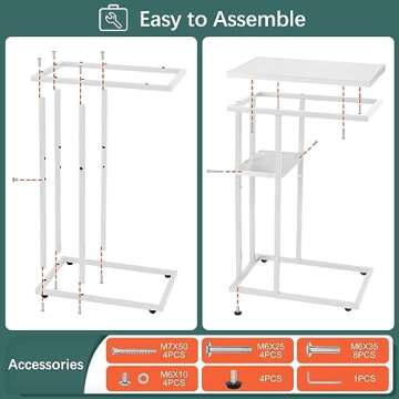 Yoobure C Shaped End Table, Side Table for Couch and Bed, Small Side Table for Small Spaces, Living Room, Bedroom, Rustic Snack Table