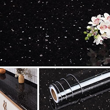 Livelynine Black Contact Paper - Stylish & Waterproof Vinyl Wrap for Counters