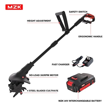 MZK 20V Cordless Tiller Cultivator for Effortless Gardening
