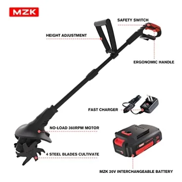 MZK 20V Cordless Tiller Cultivator for Effortless Gardening