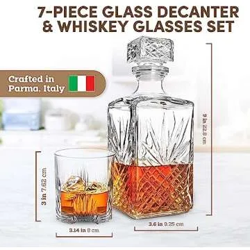 Bormioli Rocco Selecta Collection Whiskey Gift Set – Sophisticated Etched 33.75oz Decanter & 6 9.5...