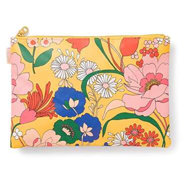 ban.do Yellow Floral Get It Together Leatherette Wristlet Pouch, 10" x 7", Superbloom
