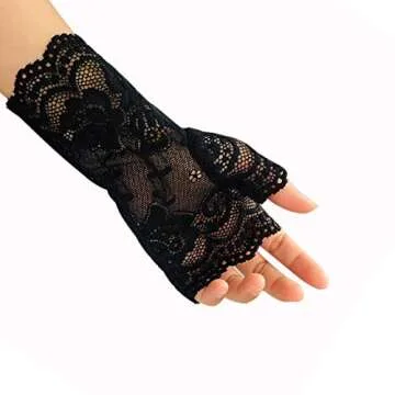 Elegant Monochef Women Short Lace Fingerless Gloves