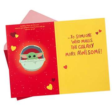 Hallmark Star Wars Valentines Day Card for Kid with Removable Backpack Clip (Baby Yoda), May the 4th