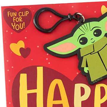 Hallmark Star Wars Valentines Day Card for Kid with Removable Backpack Clip (Baby Yoda), May the 4th