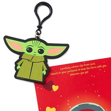 Hallmark Star Wars Valentines Day Card for Kid with Removable Backpack Clip (Baby Yoda), May the 4th