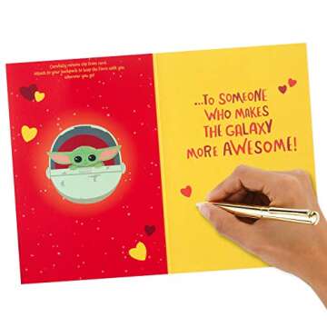 Hallmark Star Wars Valentines Day Card for Kid with Removable Backpack Clip (Baby Yoda), May the 4th