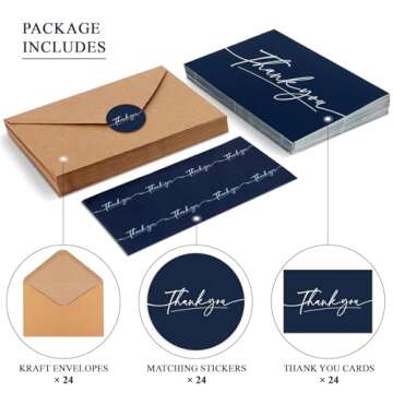 Thank You Cards With Envelopes 24 Pack, 4x6 Inch Thank You Cards Bulk with Elegant Design, Thank You...