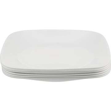 Corelle Vitrelle 6-Piece Salad Plates Set, Triple Layer Glass and Chip Resistant, Lightweight Square 9-Inch Plates, White