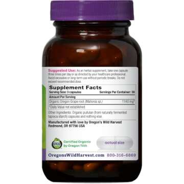 Oregon's Wild Harvest, Certified Organic Oregon Grape, Berberine Supplement, 1140 mg, 90 Count