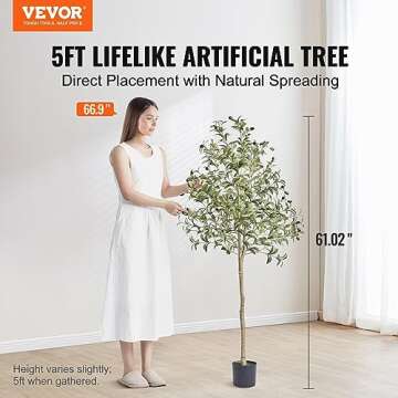 VEVOR Artificial Olive Tree, 5 FT Tall Faux Plant, Secure PE Material & Anti-Tip Tilt Protection Low...